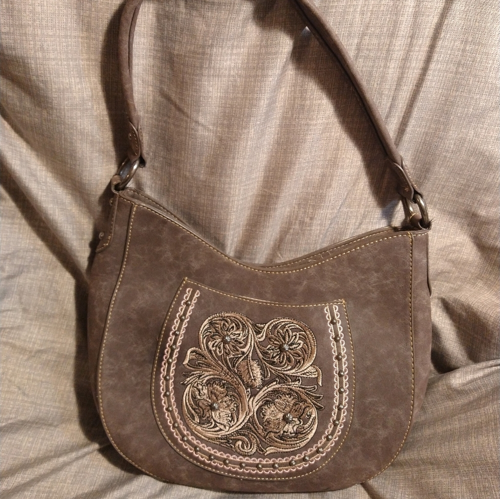 American Bling embroidered leather shoulder bag